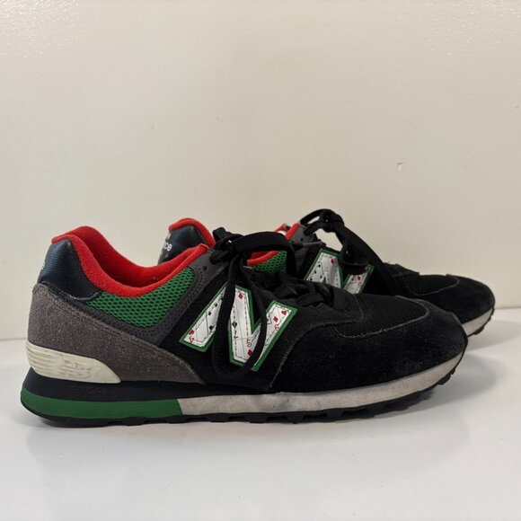 New Balance 574 Playing Card Shoes Mens Size 9 Black Green Red - Picture 3 of 8